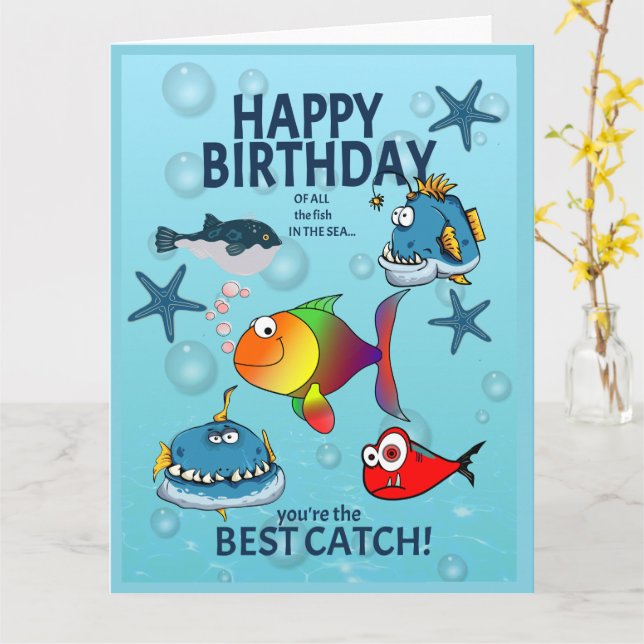 Funny Fish Birthday Card (Yellow Flower)