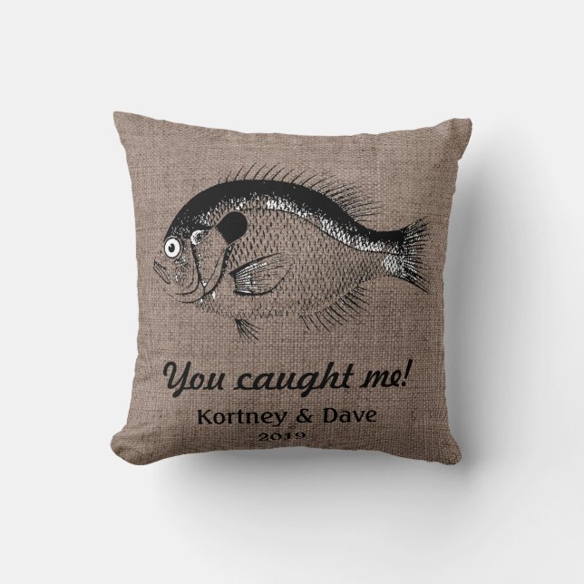 Funny Fish Burlap Shell Beach Bum Back Indoor Pill Throw Pillow (Front)