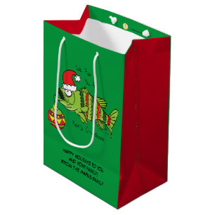 Funny Fish Christmas Bass Fishing Cute Cartoon Medium Gift Bag