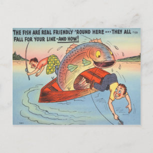 Funny Fish Fisherman Postcard Fishing Cartoon