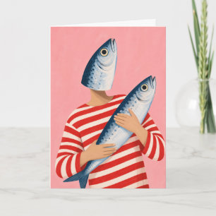 Funny Fish Hug Whimsical Sardine Coastal Nautical  Card
