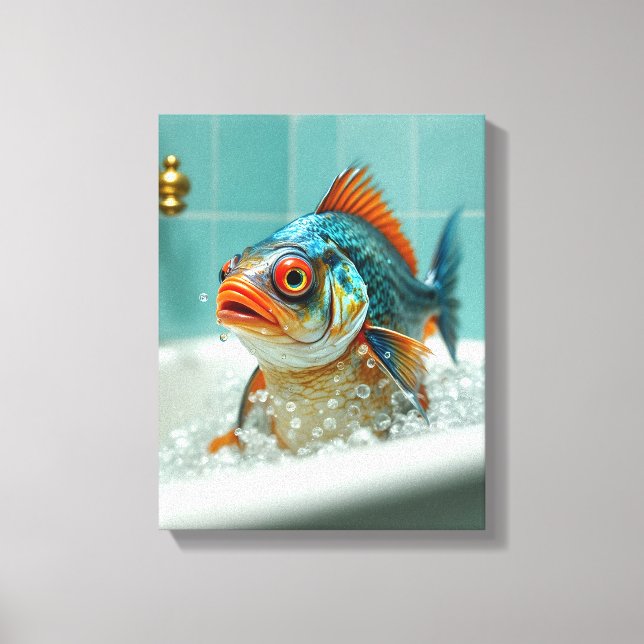 Funny fish in the bath canvas print (Front)