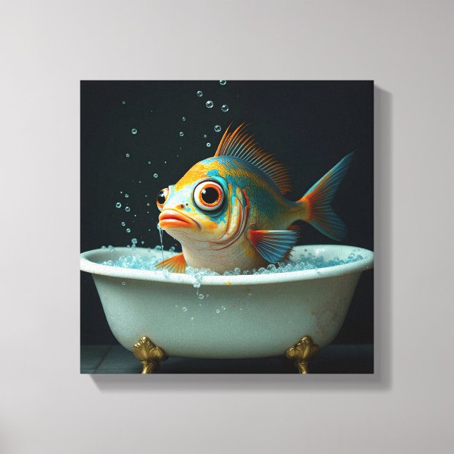 Funny fish in the bath canvas print (Front)