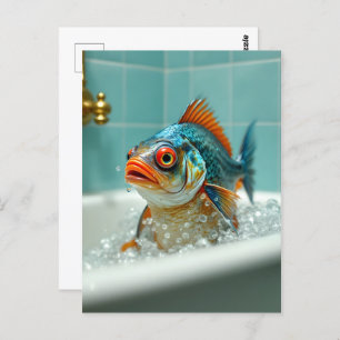 Funny fish in the bath postcard