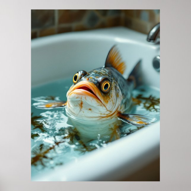 Funny fish in the bath poster (Front)