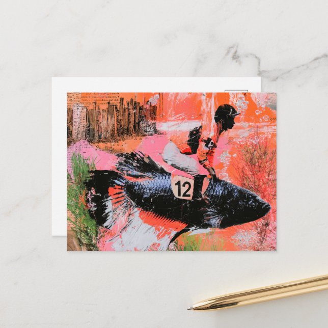 Funny Fish Jockey Number Twelve Postcard (Front/Back In Situ)