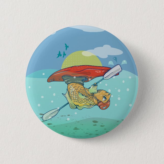 Funny fish kayaking 2 inch round button (Front)