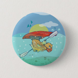 Funny fish kayaking 2 inch round button