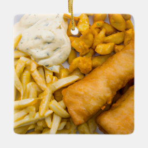 Funny Fish Pun Christmas   Fish and Chips Ceramic Ornament
