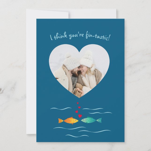 Funny Fish Pun Custom Photo Valentine's Day Holiday Card (Front)