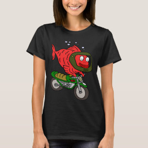 Funny Fish Riding Dirt Bike Cartoon T-Shirt
