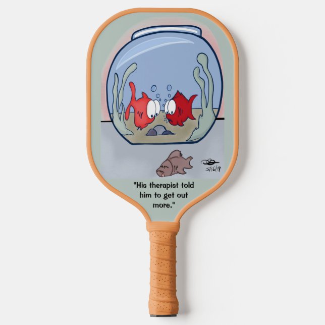 Funny Fish Story Tan Pickleball Paddle (Front)