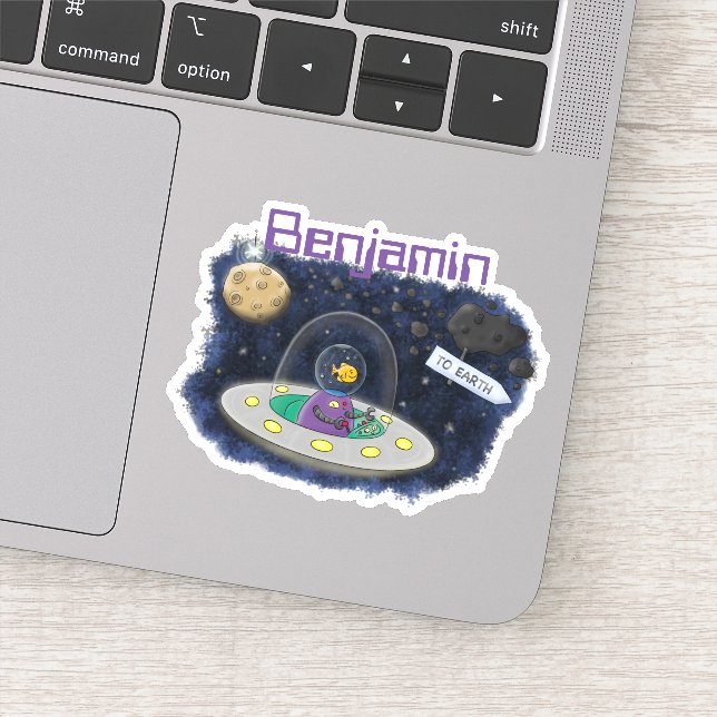 Funny fish UFO space ship cartoon illustration (Detail)