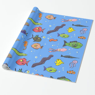 Funny fish under the sea cartoon pattern wrapping paper