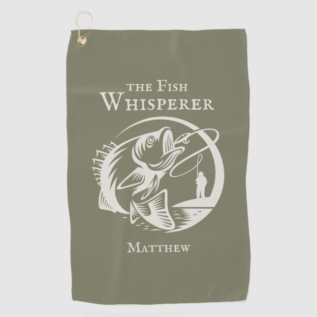 Funny Fish Whisperer Angler Sportsman with Name Golf Towel (Front)