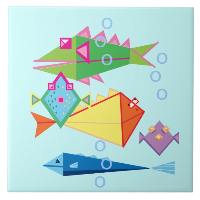 Funny fish with bubbles tile (Front)