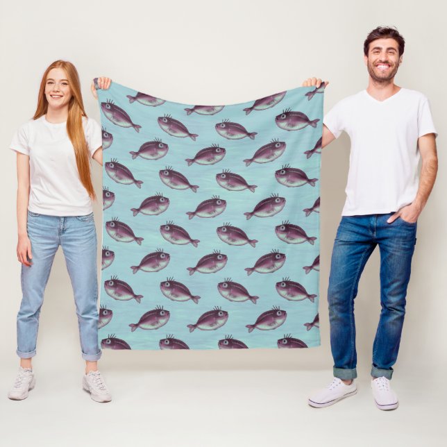 Funny Fish With Fancy Eyelashes Pattern Fleece Blanket (In Situ)