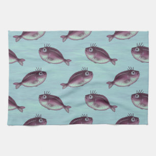Funny Fish With Fancy Eyelashes Pattern Kitchen Towel