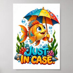 Funny Fish With Umbrella Poster