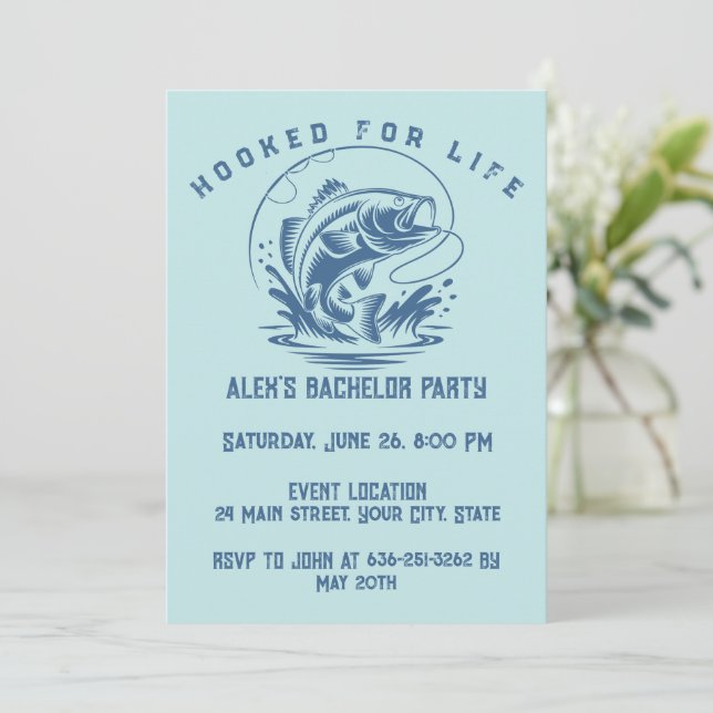 Funny Fisherman Custom Fishing Bachelor Party Invitation (Standing Front)