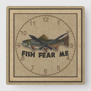 Funny Fisherman Fish Fear Me Square Wall Clock