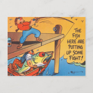 Funny Fisherman Postcard Fishing Fish Cartoon