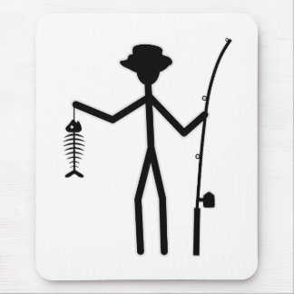 Funny Fisherman Stick Figure Holding Fish Bones Mouse Pad