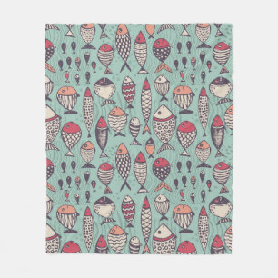 Funny fishes: hand-drawn seamless pattern. fleece blanket