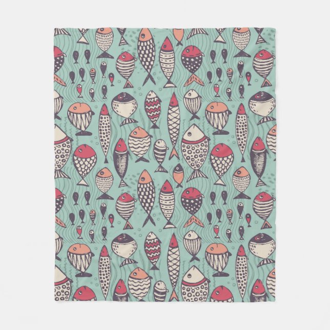 Funny fishes: hand-drawn seamless pattern. fleece blanket (Front)