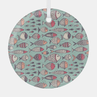 Funny fishes: hand-drawn seamless pattern. glass ornament
