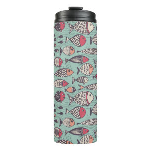 Funny fishes: hand-drawn seamless pattern. thermal tumbler