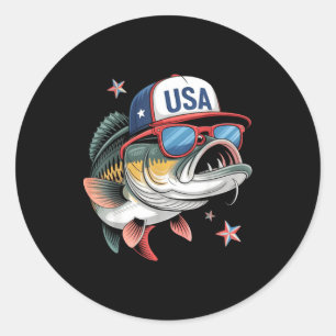 Funny Fishing & Fisherman Gift American Flag Classic Round Sticker