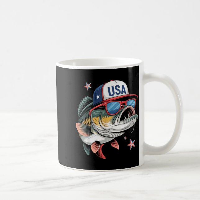 Funny Fishing &amp; Fisherman Gift American Flag  Coffee Mug (Right)