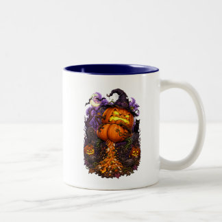Funny Fishing and Pooping Pumpkin Halloween Two-Tone Coffee Mug