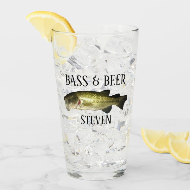 Funny Fishing Bass and Beer Drinking Glass (Front Ice)