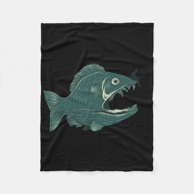 Funny Fishing Big Funny Fish With Fisherman Fishin Fleece Blanket (Front)