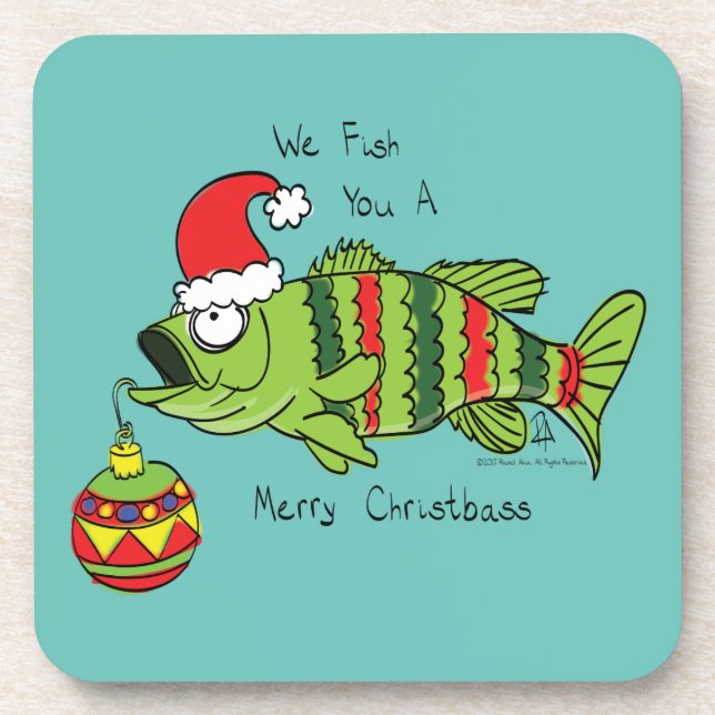 Funny Fishing Christmas Bass Fish Cute Cartoon Coaster (Front)