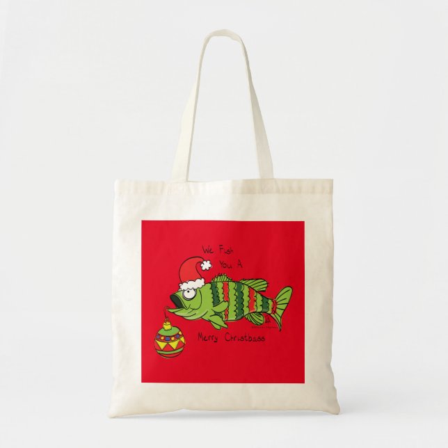 Funny Fishing Christmas Bass Fish Cute Cartoon Tote Bag (Front)