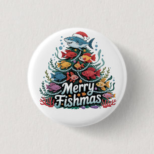 Funny Fishing Christmas Tree Fish Fisher Lover 1 Inch Round Button
