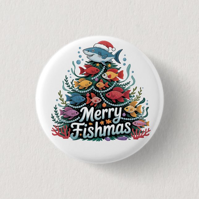 Funny Fishing Christmas Tree Fish Fisher Lover  1 Inch Round Button (Front)