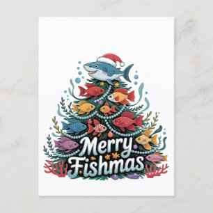 Funny Fishing Christmas Tree Fish Fisher Lover  Invitation Postcard