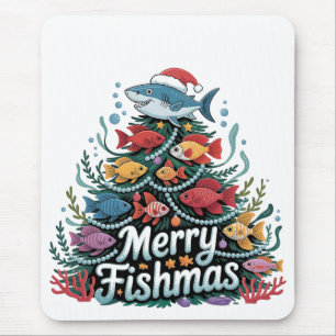 Funny Fishing Christmas Tree Fish Fisher Lover Mouse Pad