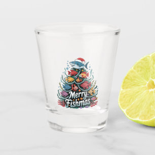 Funny Fishing Christmas Tree Fish Fisher Lover  Shot Glass