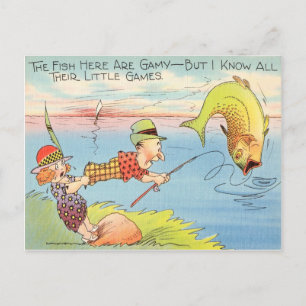 Funny Fishing Fisherman Postcard  Fish Cartoon