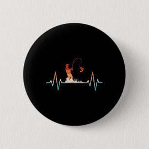 Funny Fishing Heartbeat Retro Fish Fisherman 2 Inch Round Button