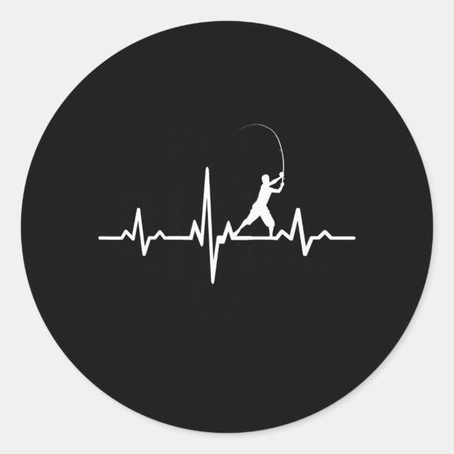 Funny Fishing Heartbeat With Fishing Rod Classic Round Sticker (Front)