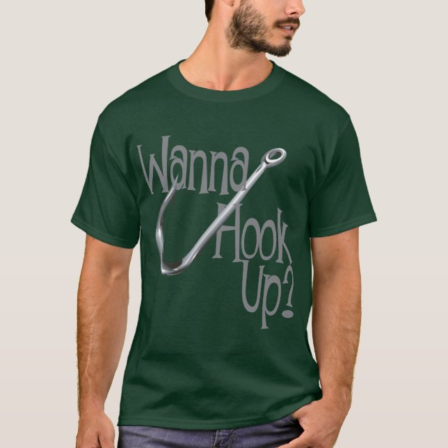 Funny Fishing- Hook UP Dating T-Shirt (Front)