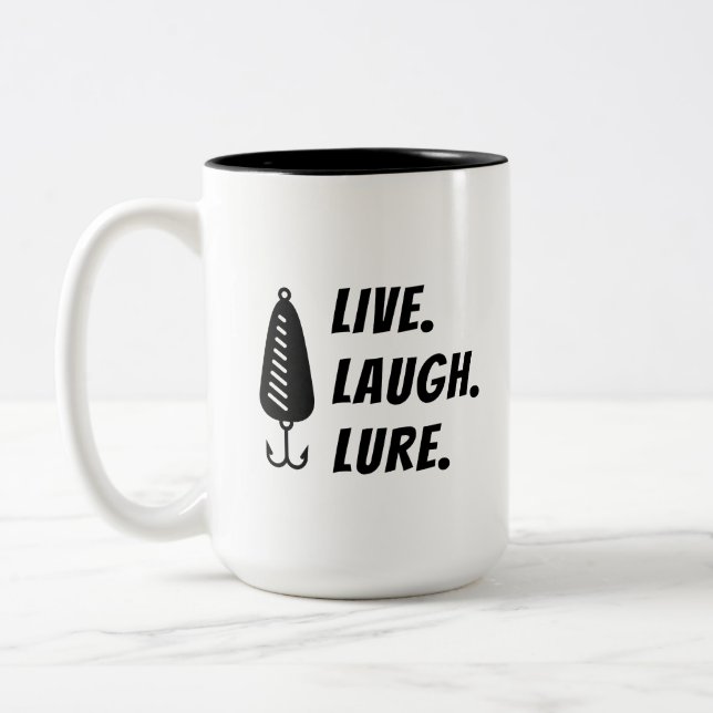 Funny Fishing Live. Laugh Lure. Two-Tone Coffee Mug (Left)