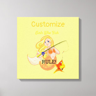 Funny Fishing Mermaid Girl Thunder_Cove Canvas Print