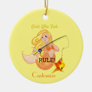 Funny Fishing Mermaid Girl Thunder_Cove   Ceramic Ornament
